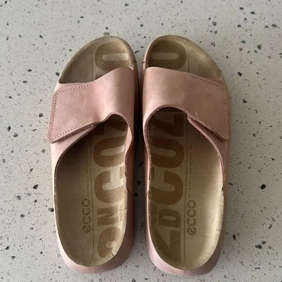 Ecco 2nd Cozmo Blush Pink Slide Sandals Nubuck Leather Casual Minimalist Size 37 - Picture 2 of 8